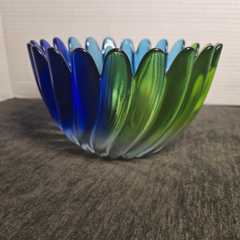 Vintage Walther Glas Blue Green Petal Bowl Solaris By Studio Nova Stunning